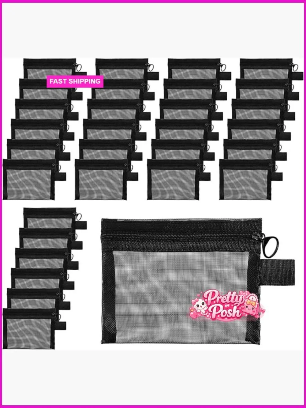 Nylon Mesh Zipper Bags 30 Pack Mini Travel Cosmetic Pouch Organizer